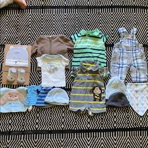 Lot of newborn baby boy clothes and accessories